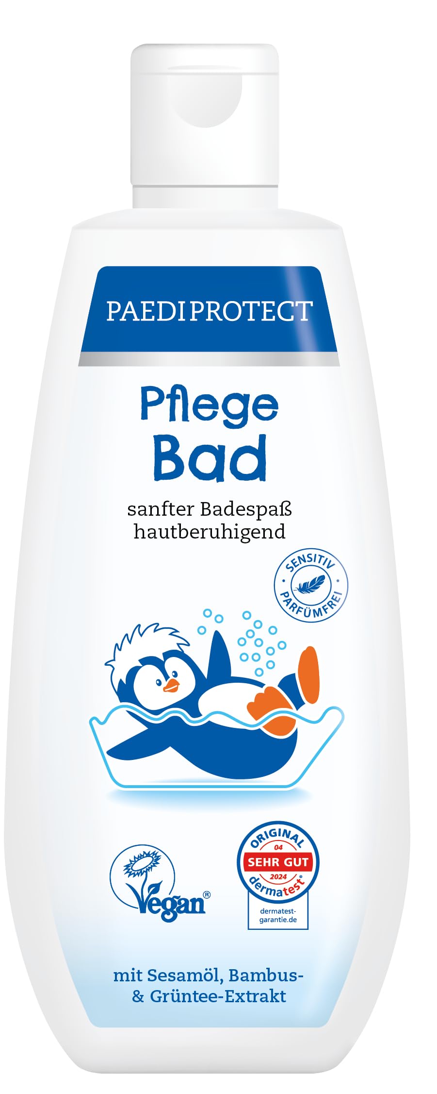 PAEDIPROTECT Pflegebad Baby & Kinder Badezusatz 250 ml, ohne Parfüm & Mikroplastik, hautschonendes Schaumbad pflegt und reinigt die Haut, spendet Feuchtigkeit und Schutz, Waschgel als Entspannungsbad
