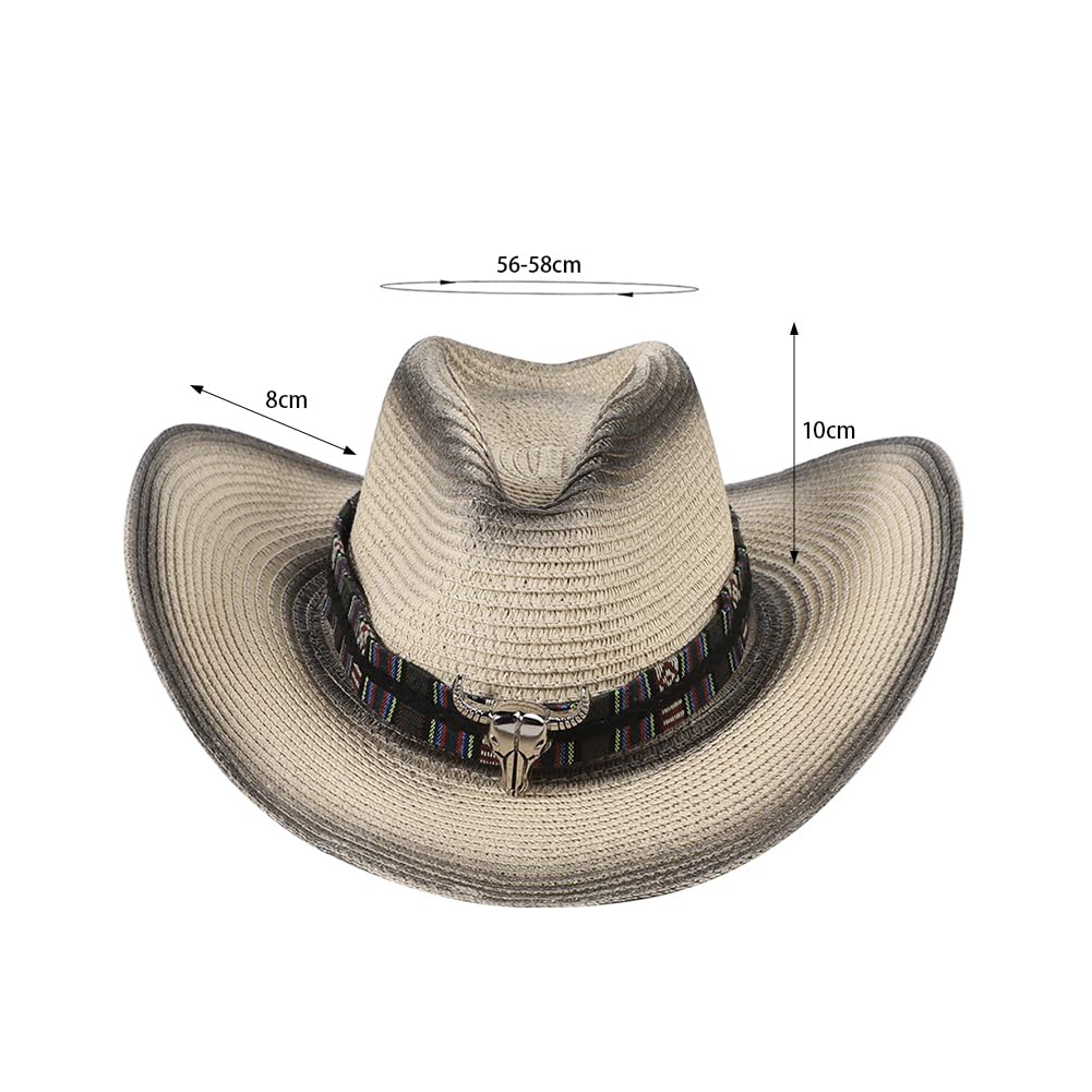 Chapeau de cowboy en paille à large bord tissé Western Cap UPF 50+ Chapeau de soleil de plage pliable pour homme et femme