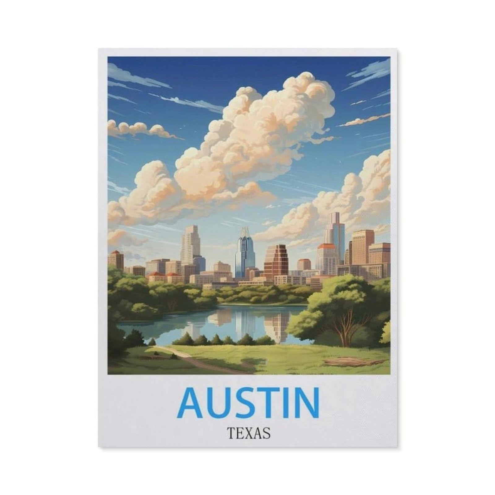 BEAYODKP Diamond Painting Kits for Adults and Kids，Austin Texas Vintage Travel Poster，Full Drill Round Rhinestone Paint with Diamonds（30 x 40 cm/11.81 x 15.74 inches）-BW92