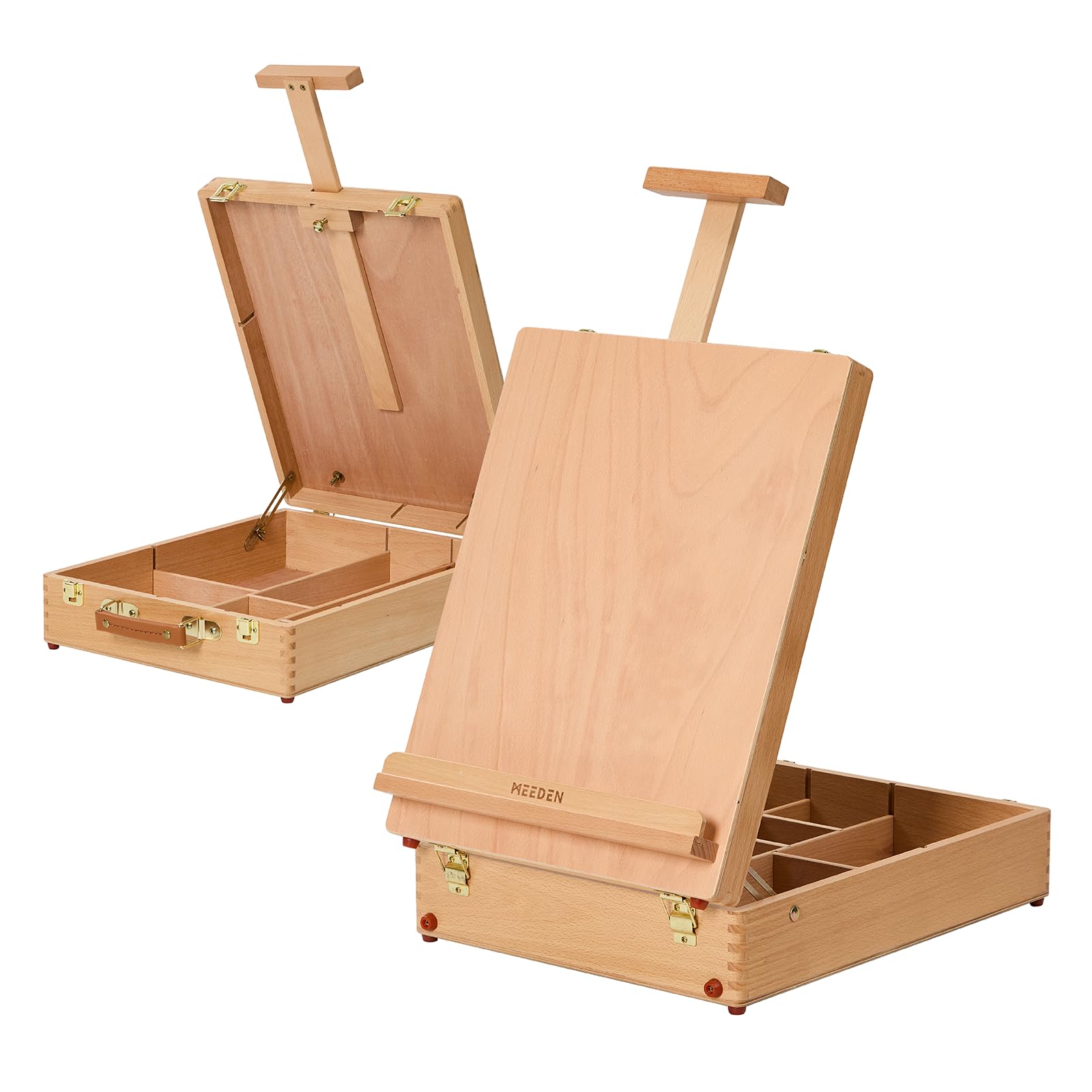 MEEDEN Grande boîte à croquis de studio, chevalet de table réglable en bois de hêtre massif avec boîte de rangement, pinceaux, toile max 71 cm