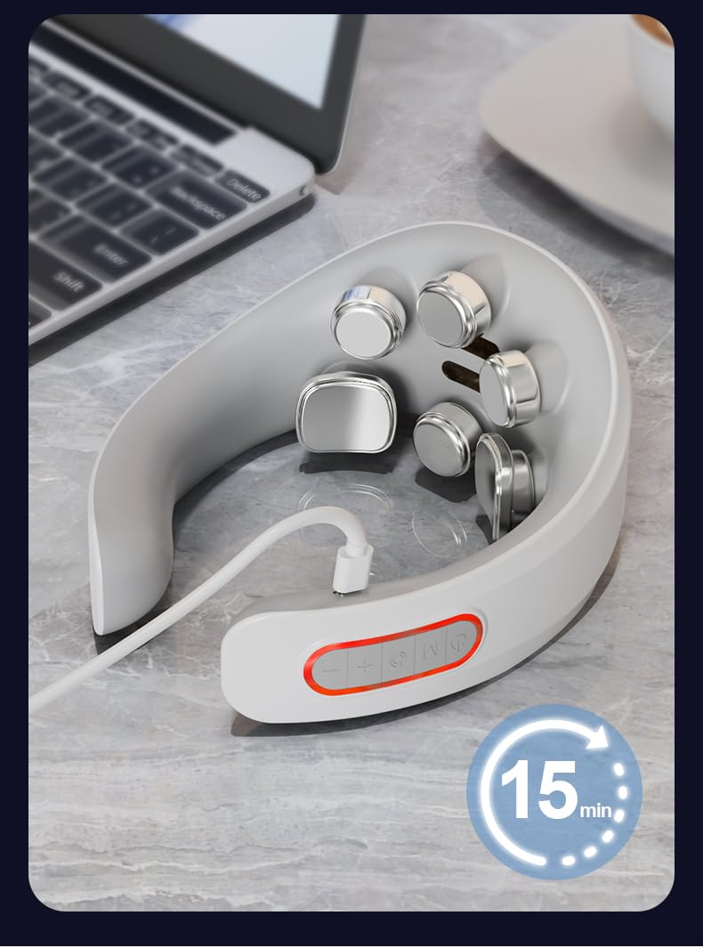 Masseur Cervical, Masseur électrique Portable à 6 têtes avec Thérapie Thermique à 42°C, Fonction Vocale Intelligente, Convient à la Maison et au Bureau