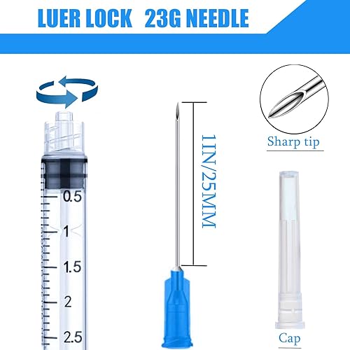 Miniatura 2 de Paquete de 4 jeringas Luer Lock de 0.1 onzas líquidas con aguja, jeringas desechables con aguja de 0.8 onzas, jeringas Luer Lock, jeringas para