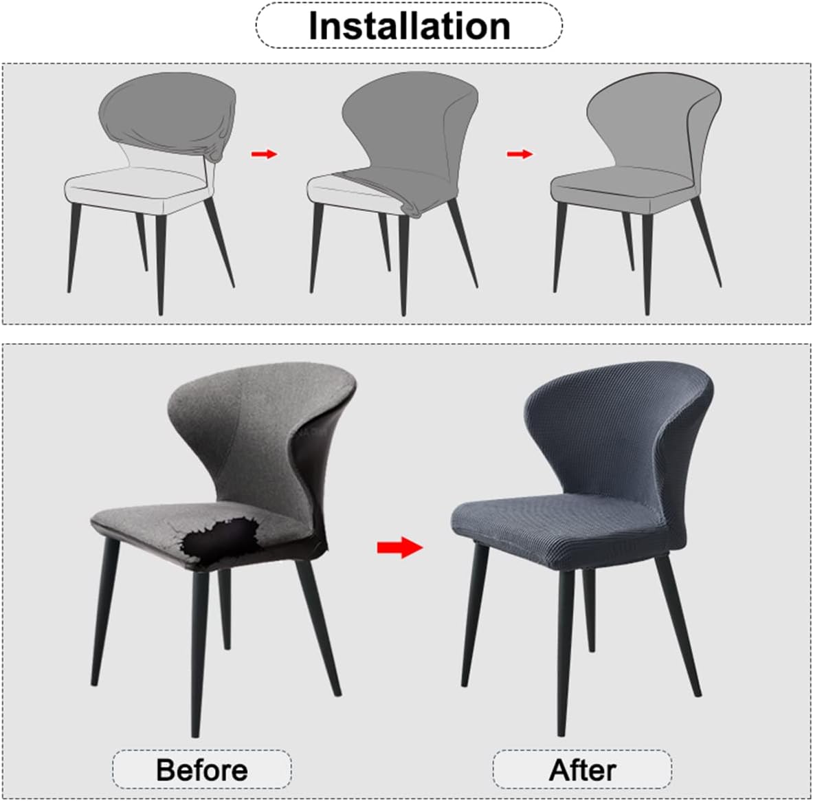 Dining Chair Slipcovers Cover,Curved Back Accent Kitchen Chair Slipcover Modern Arc Shaped Counter Height Bar Stools Covers Wing Back Chair Protector,Black,2PCS