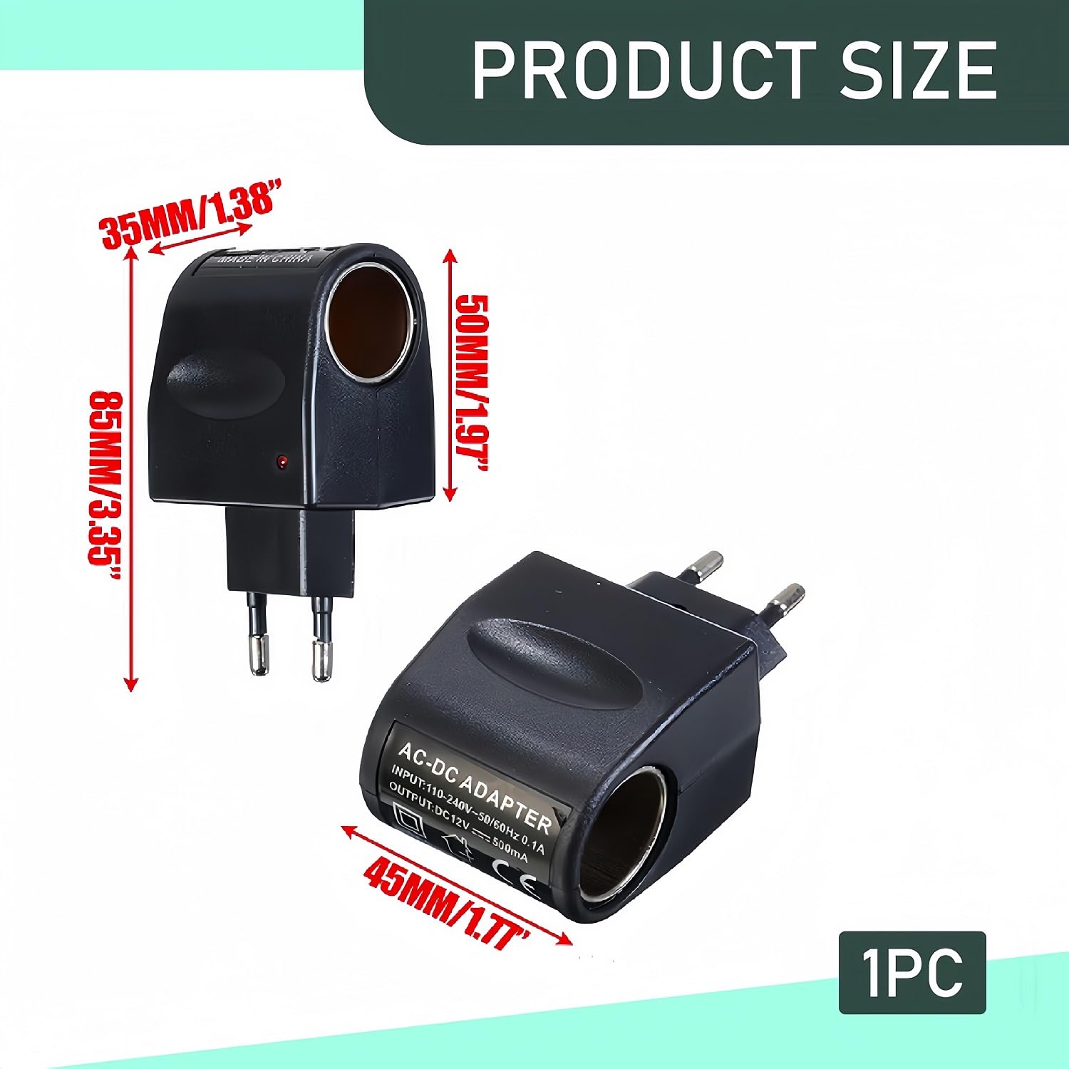 Adapter sieciowy do samochodu, adapter 230 V na 12 V, gniazdo zapalniczki samochodowej AC na DC przetwornica napięcia z wtyczką UE