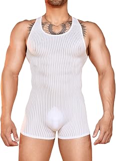 Men's Sexy Shapewear, Ribbed Sheer Mesh Lingerie Bodysuit, Sissy Clothes Gay Club, Tank Top Muscle Suit Rave Outfits