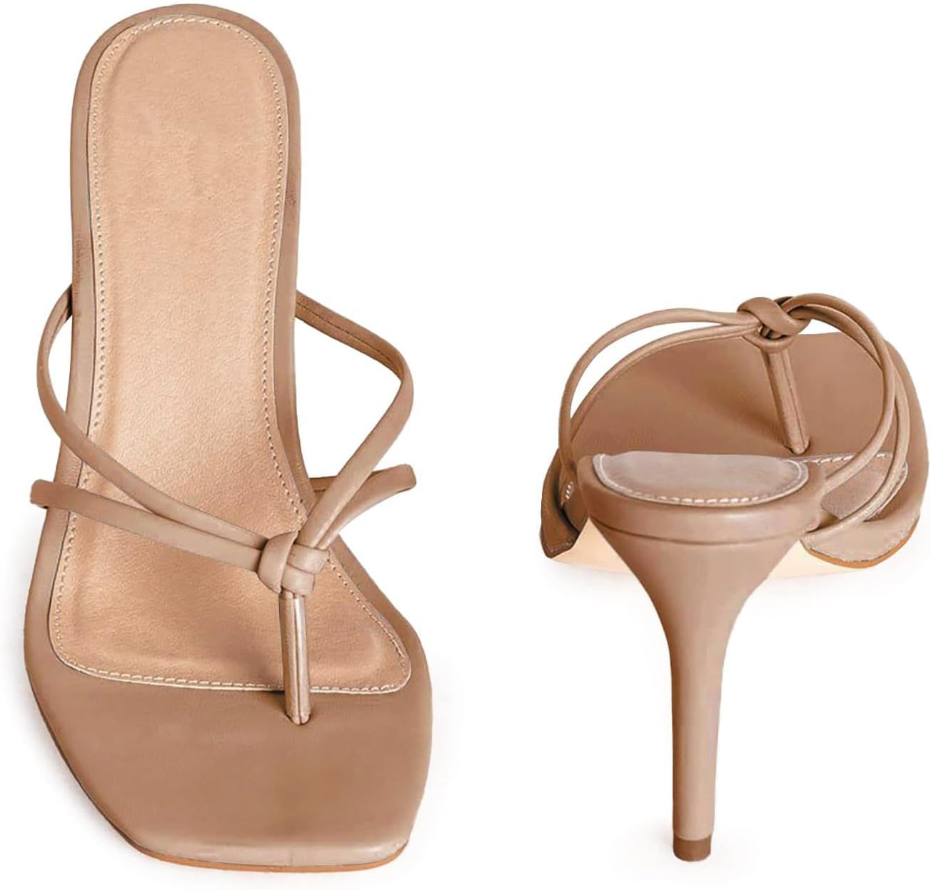 Coutgo Womens Strappy Heeded Sandals Square Toe Flip Flops Fashion Stiletto Thong Slip On Sandals - Image 6