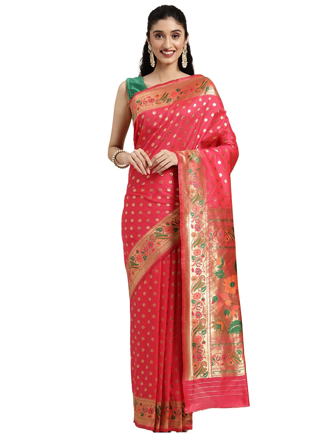 Pandadi SareeWomen's Paithani Silk Saree With Blouse Piece
