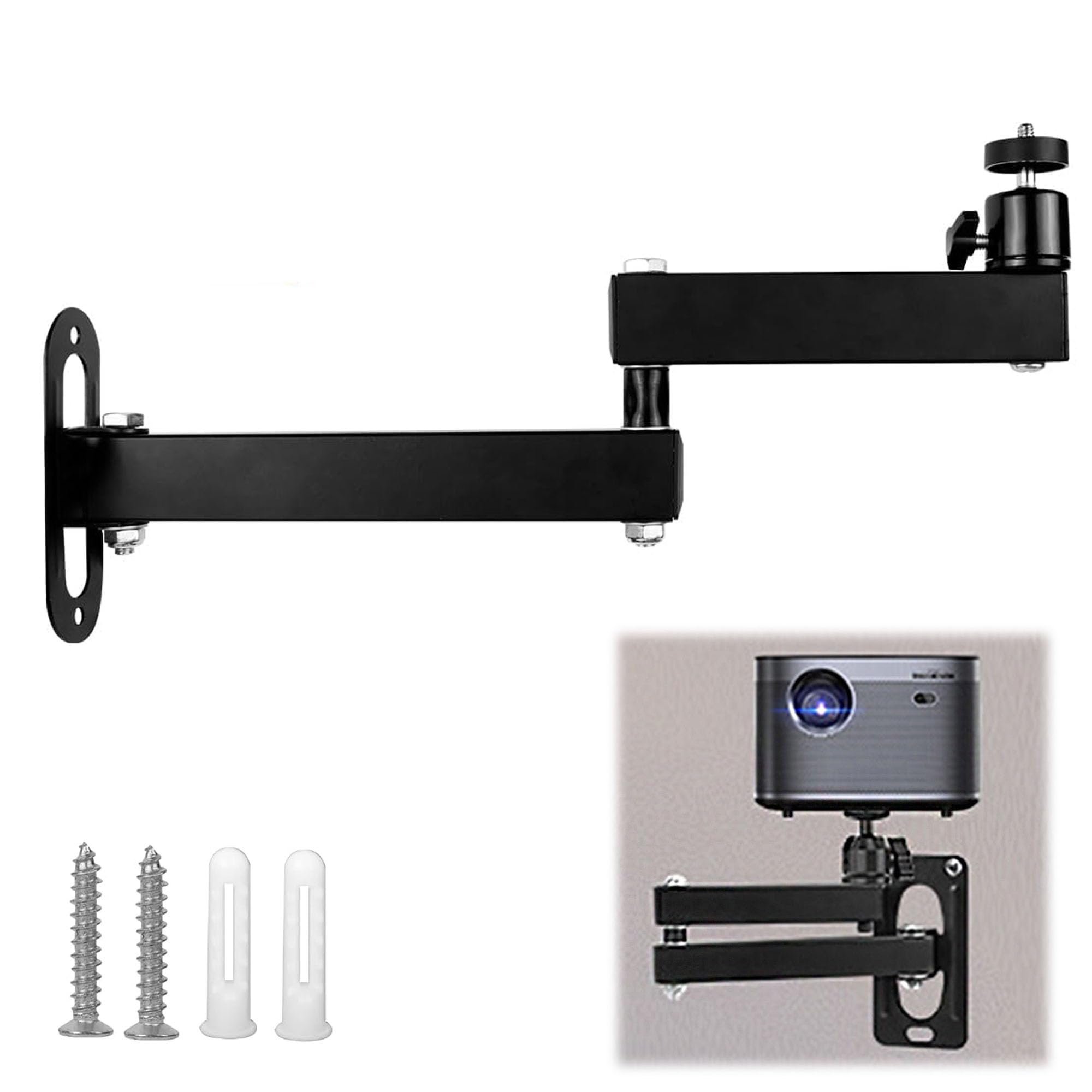 Uchwyt ścienny do projektora, regulowany stojak do projektora, obracany o 360°, metalowy stojak na projektor z przyłączem śrubowym 1/4", składany stojak do projektora do kina domowego, biura, pokoju