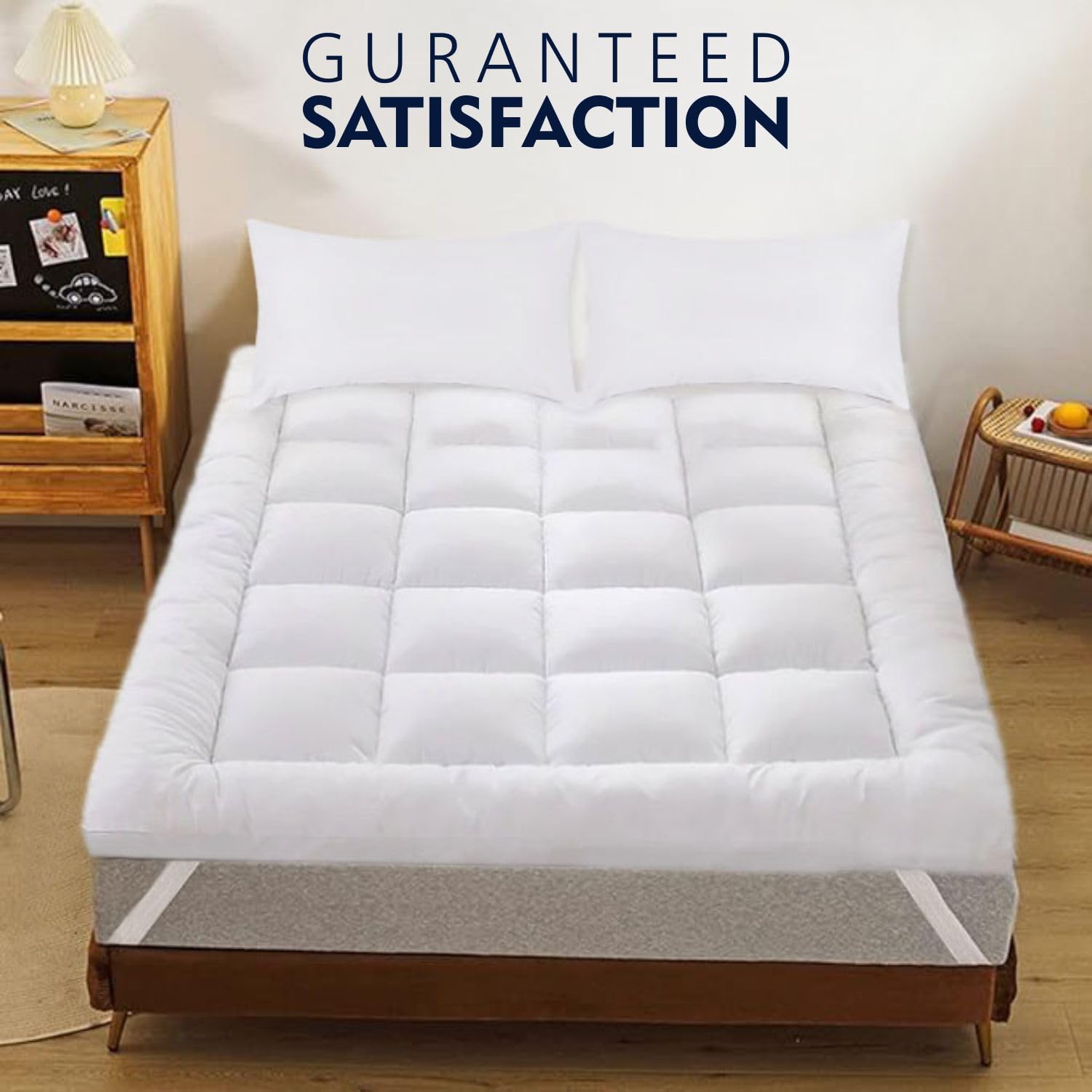 Cubrecolchón de 5 cm de grosor profundo para cama King, ultrasuave, microtela acolchada transpirable con relleno de microfibra súper esponjosa, fibra hueca de 600 g/m² (King 150 x 200 cm)