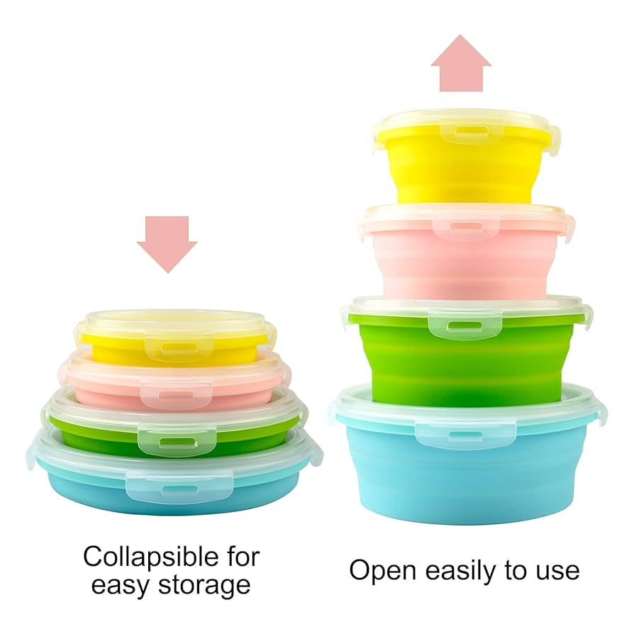 Amazon | シリコン製折りたたみ式食品保存容器 4個セット 丸型
