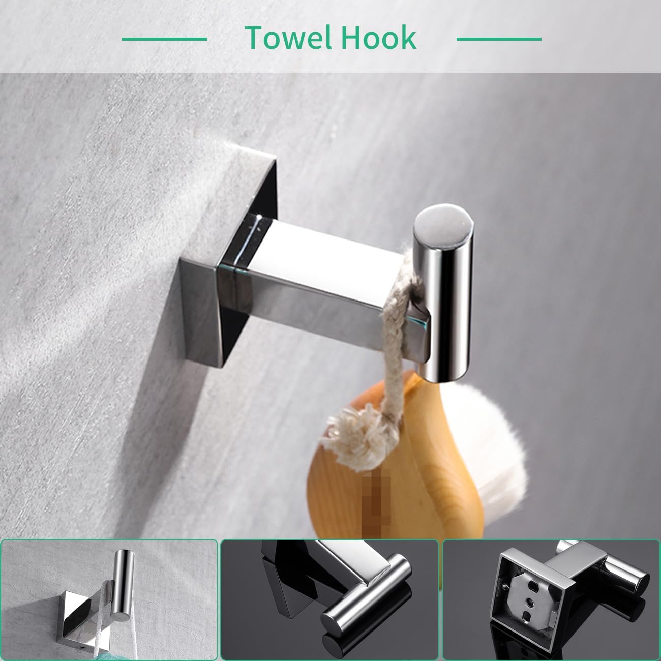 Miyili 4-Pieces Polished Stainless Steel Bathroom Hardware Set Wall Mounted - Includes Double Towel Bar, Hand Towel Rack, Toilet Paper Holder, Robe Hook, BS02C4