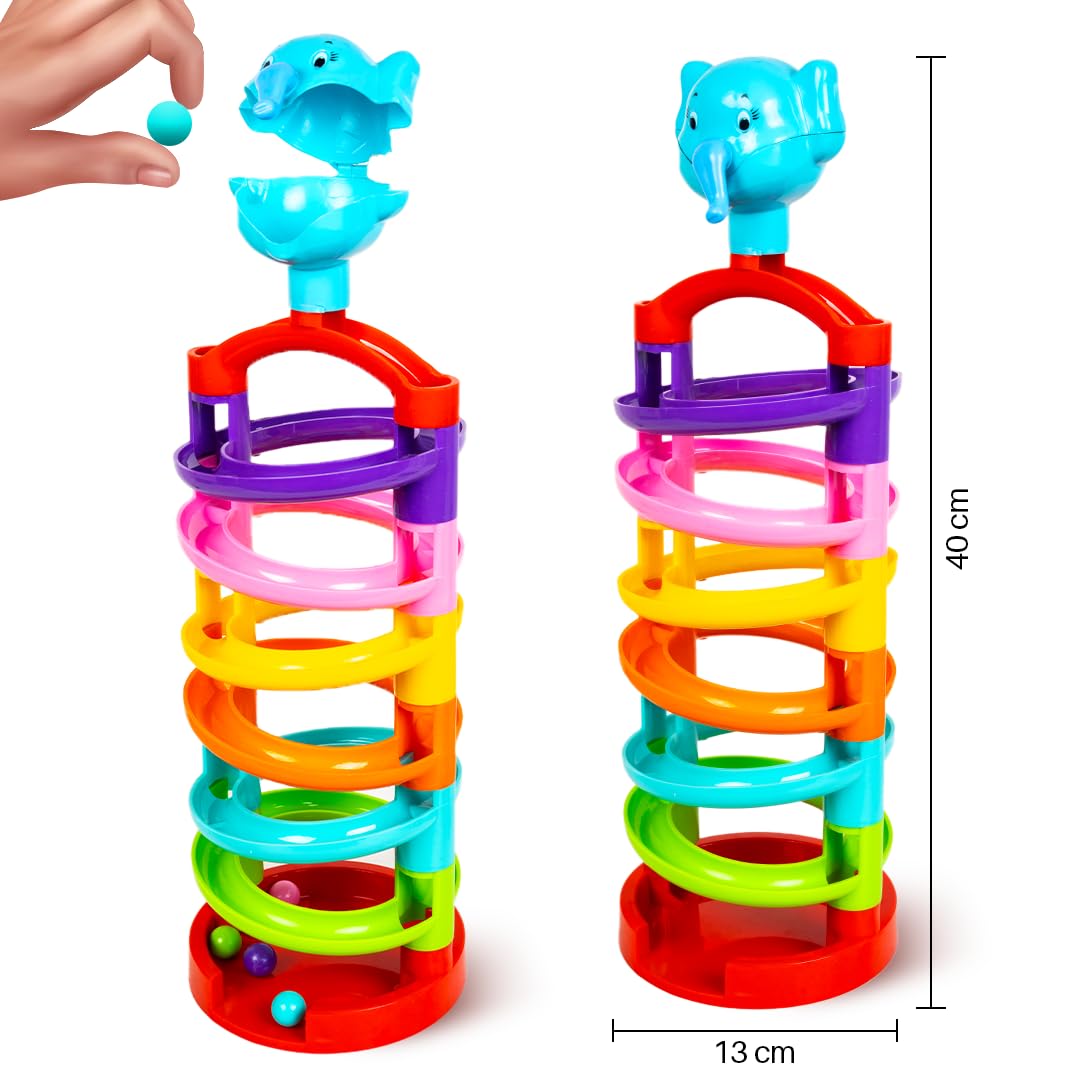 Ratna's Elephant Marble Run Rolling Stacking Toys for 6 + Month Old Baby, Multicolor 2