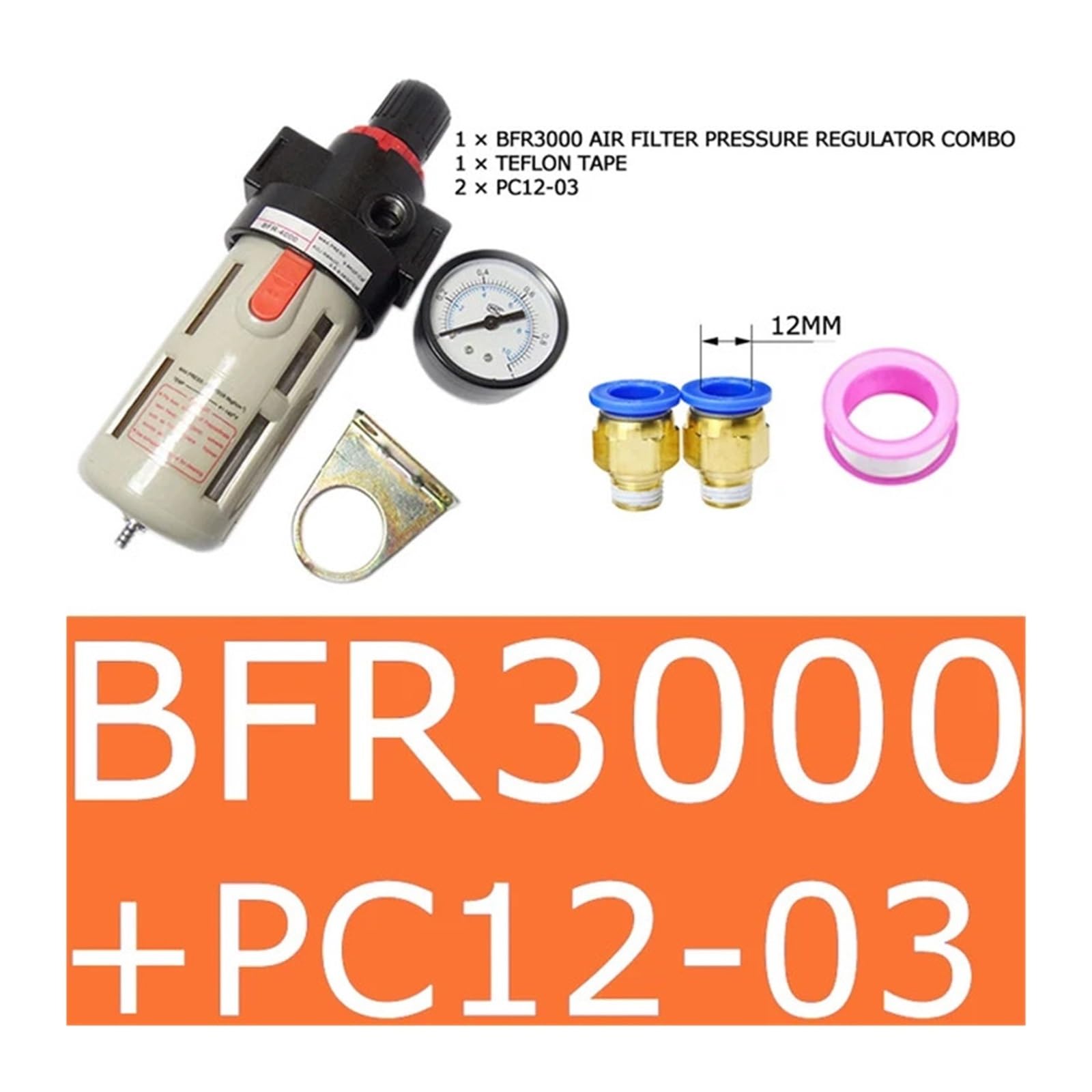 Válvula reductora de presión del filtro de la bomba de aire BFR3000 3/8 Válvula reguladora de presión del compresor del separador de aceite y agua(BFR3000 AND PC12-03)