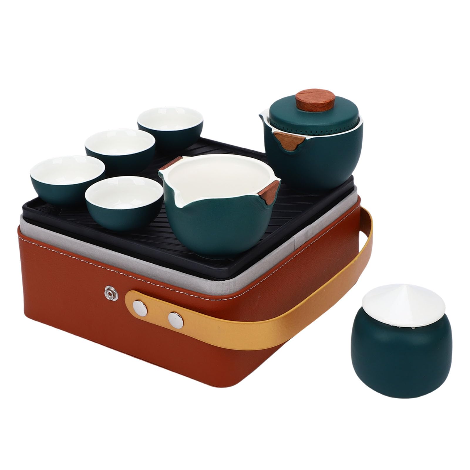 RiToEasysports Przenośny Zestaw do Herbaty Gongfu, Ceramiczny Dzbanek z 3 Filiżankami, Pojemnik na herbatę, Torba Podróżna do Domu, Biura, na Zewnątrz