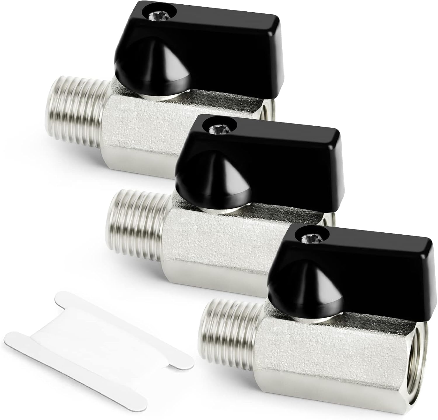 GASHER 3-Pack 1/4 Inch Mini Brass Ball Valves - Male/Female NPT Threads, 150 PSI Corrosion-Resistant Shut-Off Valves