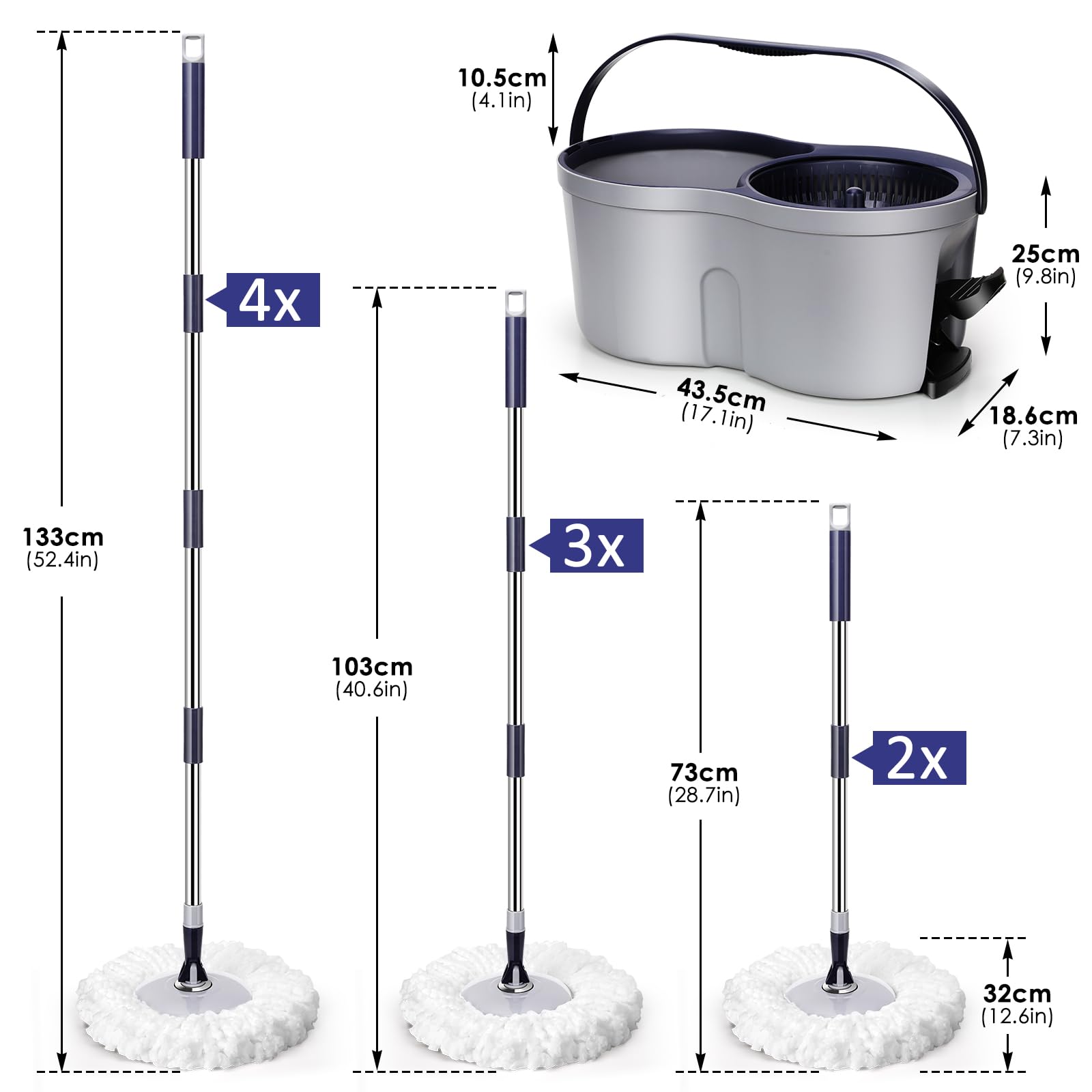 Seau Essoreur à Pédale et Balai à Franges, 2-en-1 pour Nettoyage de Sols en Plastique, Rond, sans Couvercle, Ensemble de Nettoyage de Sol