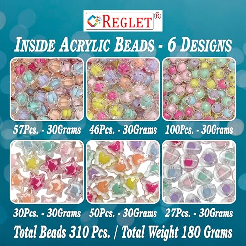 Image of 310 Pcs Multicolour Inside Crystal Beads for Jewellery Making Kit - Beads for Bracelet Making Kit - Bead Craft - Acrylic - 6 Designs, 180g