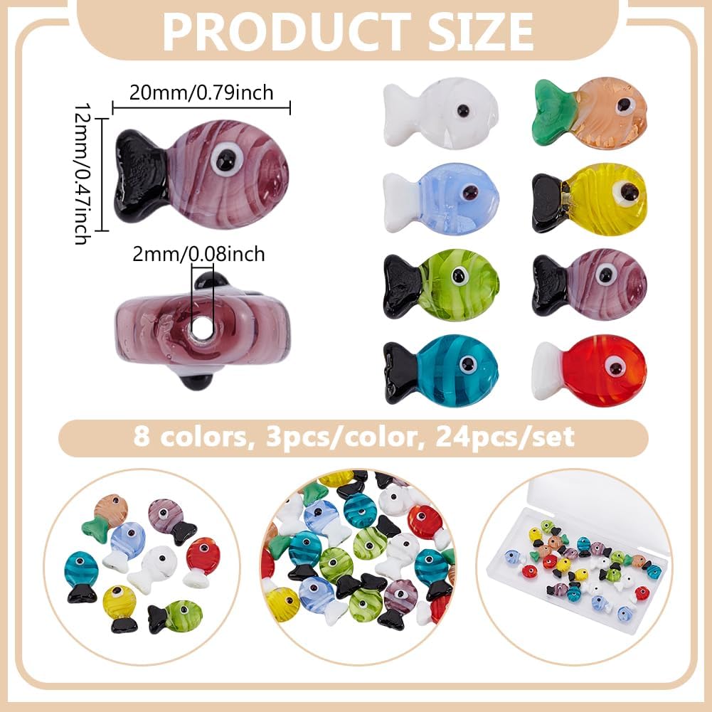 AHANDMAKER 24Pcs 8 Colors Fish Lampwork Glass Beads, Cute Cartoon Fish Handmade Lampwork Spacer Beads Ocean Life Sea Animal Loose Beads for Jewelry Making Bracelets Necklaces Earrings Crafts - Image 2