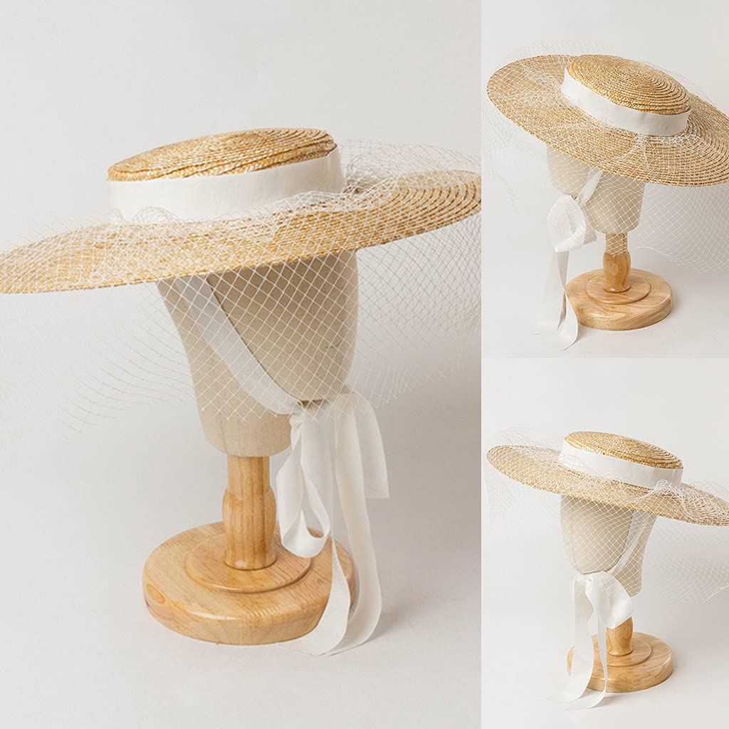 Sombrero trenzado de paja para niñas, playa, vacaciones, a prueba de sol, tamaño ajustable con decoración de granadina, unisex, SPF de ala ancha