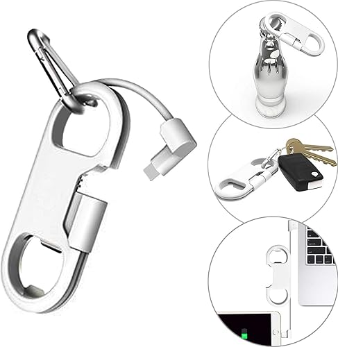 Miniatura 2 de Cable Lightning para carga de iPhone + llavero + abridor de botellas + mosquetón de aluminio, portátil multifunción llavero abridor de botellas USB