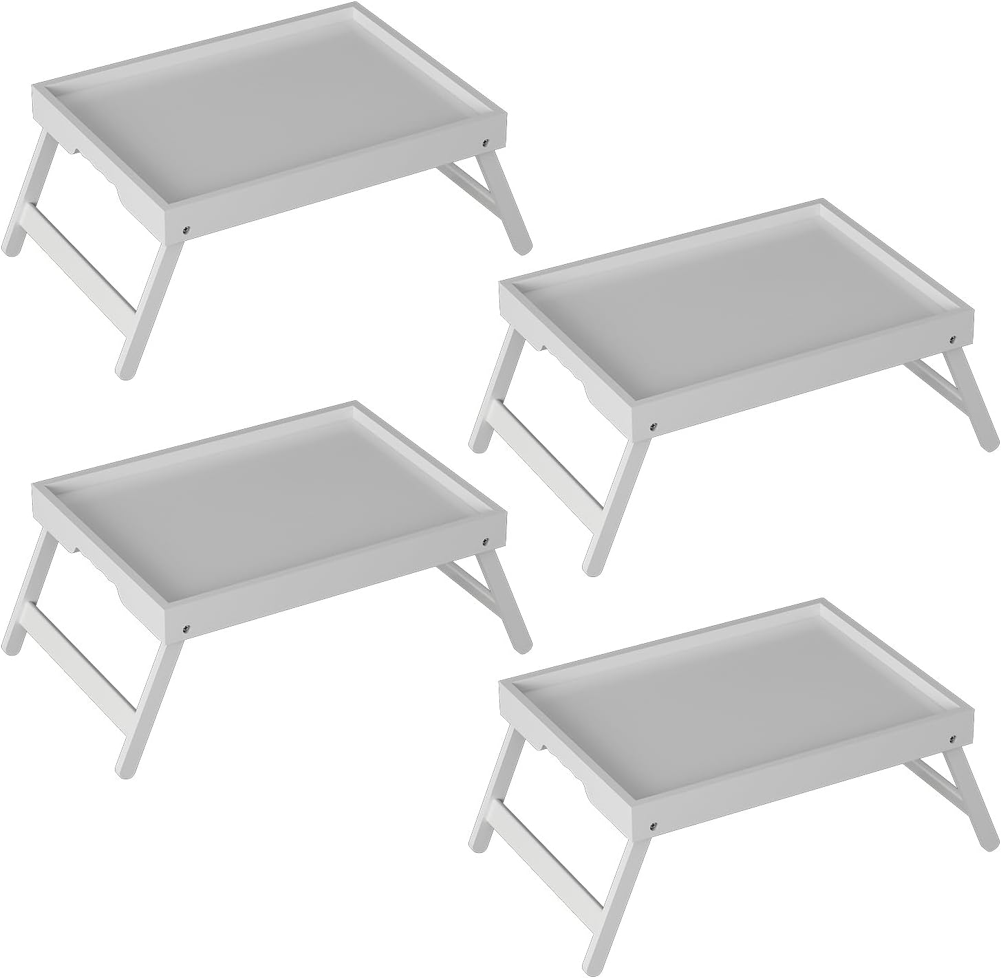 Sponsored Ad - Bed Tray Table with Folding Legs, Bamboo Breakfast in Bed for Kitchen Serving Tray, Sofa, Eating, Used As Laptop Desk Snack Tray (4 Pack, White Color)
