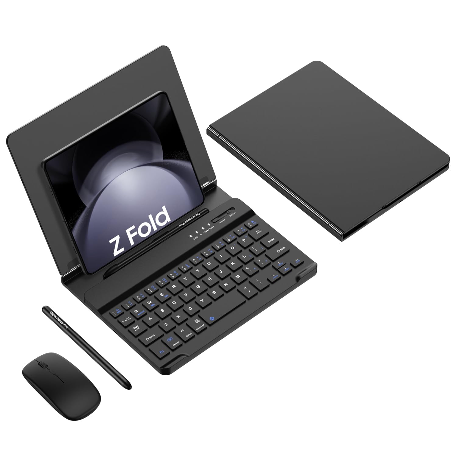 COQUE Mobilny zestaw biurowy do telefonu OPPO FindN/N2/N3, składany stojak, metalowy futerał ochronny + klawiatura Bluetooth + taca na długopisy + rysik + mysz, czarny