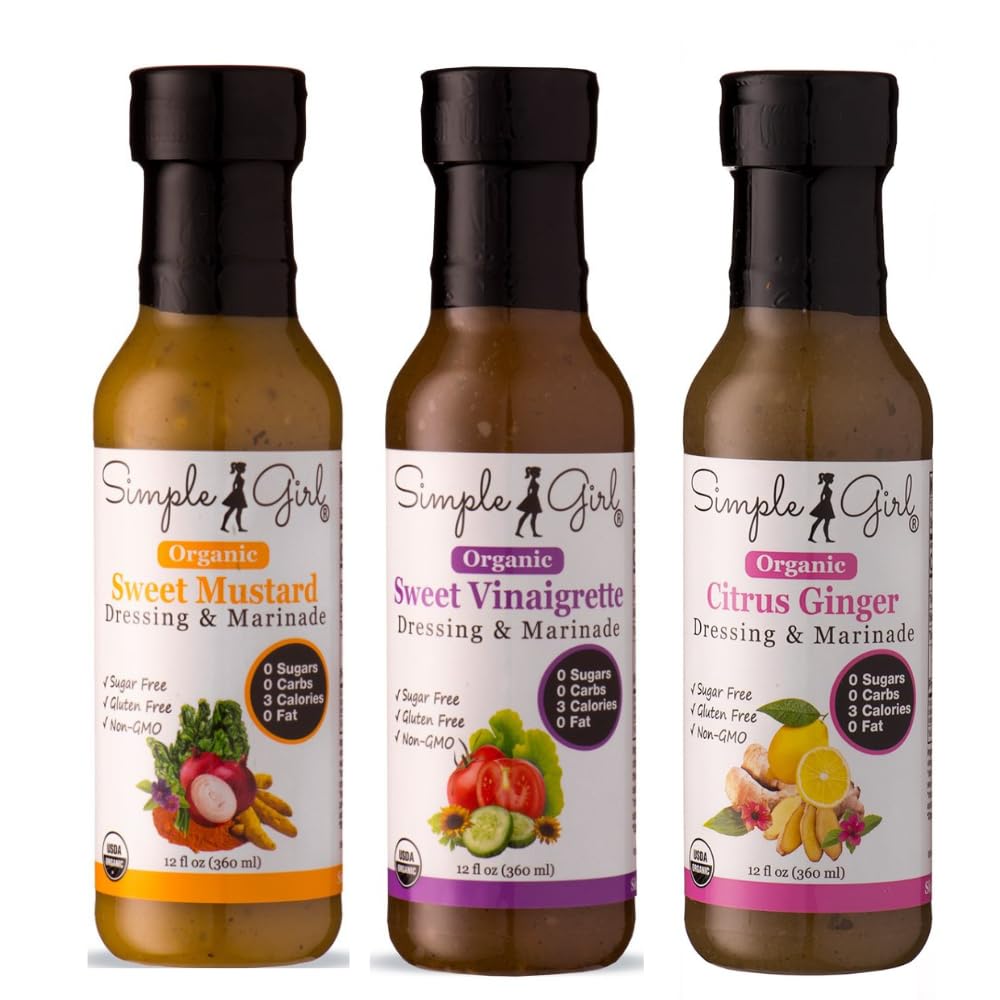 Simple GirlSalad Dressing-3 Bottle Pack- Sweet Vinaigrette, Sweet Mustard And Citrus Ginger