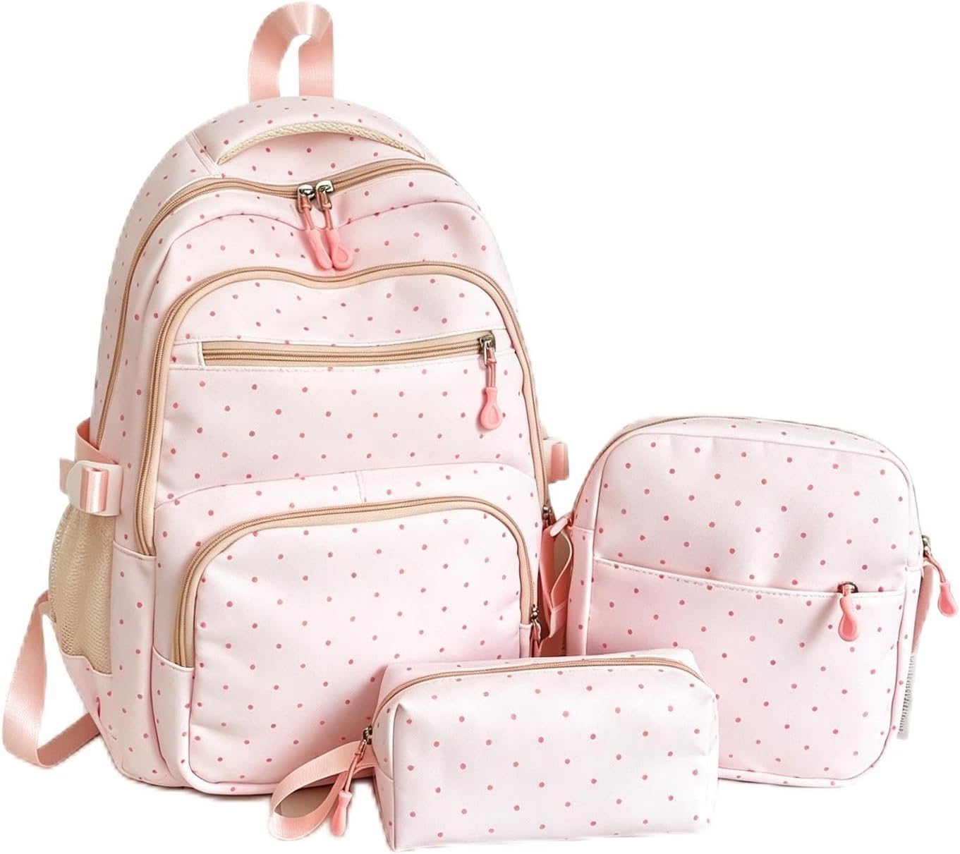 Polka Dot Backpack Set 3Pcs Cute Kawaii Coquette Nylon Daypack