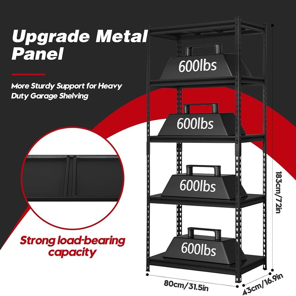 Scaffale da garage in metallo robusto a 5 ripiani per cucina, dispensa, armadio e garage, 150 x 40 x 18 cm, soluzione organizzativa versatile e durevole