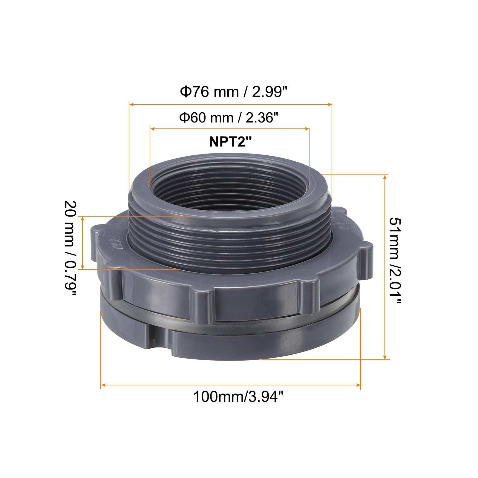 PATIKIL PVC Bulkhead Fitting NPT2 - Image 2