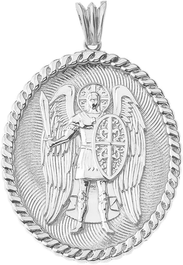 Elegant St. Michael Pray For Us Charm Pendant Necklace in Solid Sterling Silver