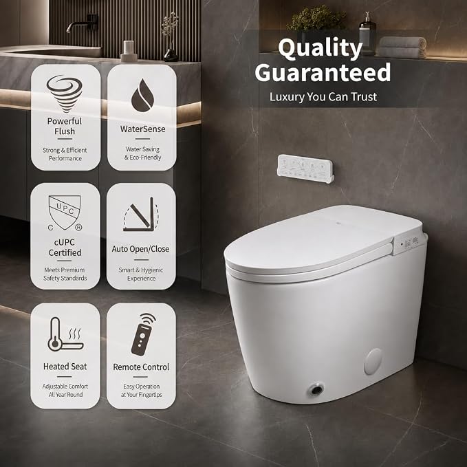 Inodoro inteligente con bidet, apertura y cierre automáticos, capacidad de descarga de 1000 g MaP, color blanco miniatura 2