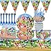 Vajilla la Fiesta de Cumpleaños - simyron Sonic Decoración de la Fiesta Reutilizable Party Supplies Set Cumpleaños Mantel Tenedores Cuchillos Platos de Suministros de Fiesta de Carnaval (62 Piezas)