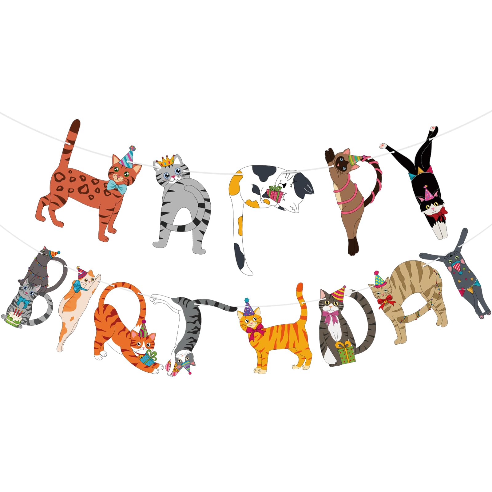 Hooqict Happy Birthday Banner Cat Birthday Party Banner Decorations Garland Sign for Kids Adults Funny Cat Themed Birthday Party Decorations Supplies