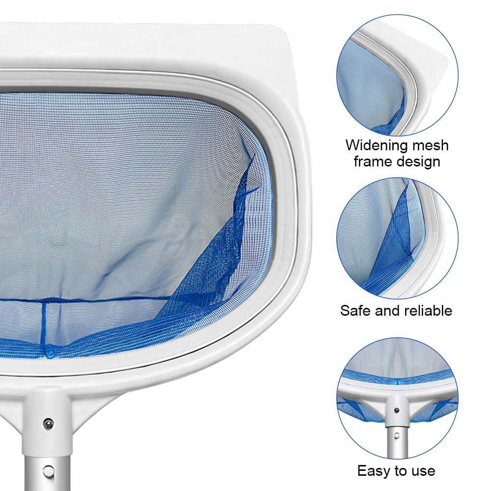 Rete per la pulizia dello stagno a maglia fine 2 in 1, reti per laghetti per pesci, resistente, rete per skimmer con kit di pulizia per la cura dei pali, accessori per piscina, cattura foglie con rete