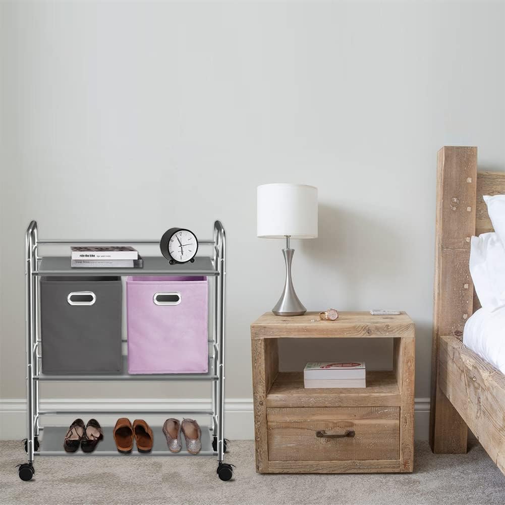 3-Tier Shelving Unit Metal Rolling Utility Cart Multifunctional Storage Organizer Shelf with Wheels, Rack for Home Office Kitchen Bathroom Organization : Home & Kitchen