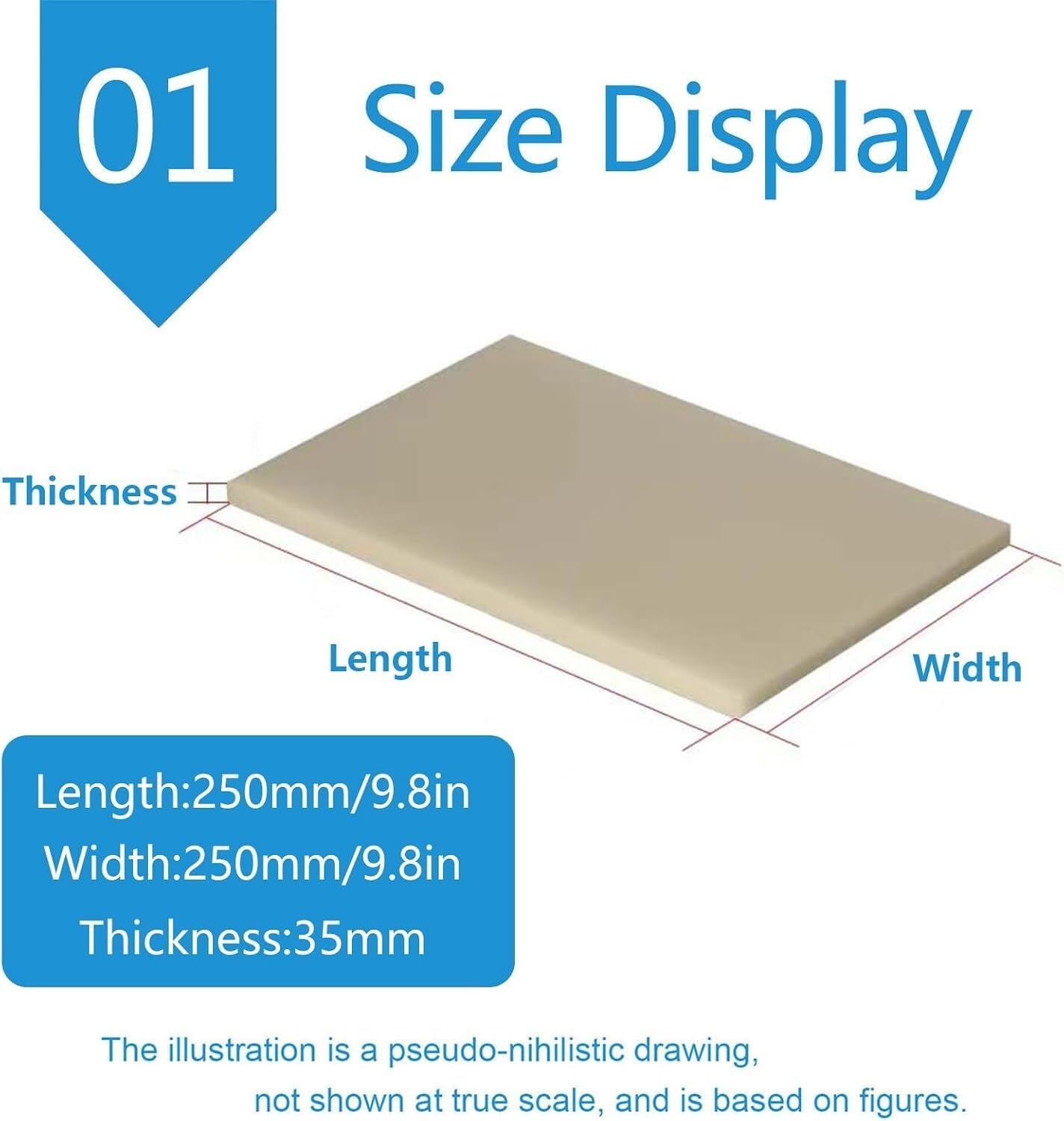 Hoja de nailon | Cuadrado de nailon grueso de 5-30cm de hoja de 3,5 cm de color beige for mecanizado CNC(25cmx25cm)