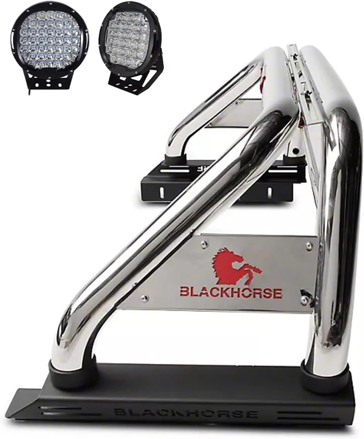 Black Horse Classic Roll Bar Incl.Set of 9 Black Round LED Light Stainless Steel Compatible with 2015-2026 GMC Canyon|2015-2026 Chevrolet Colorado-RB005SS-PL69B