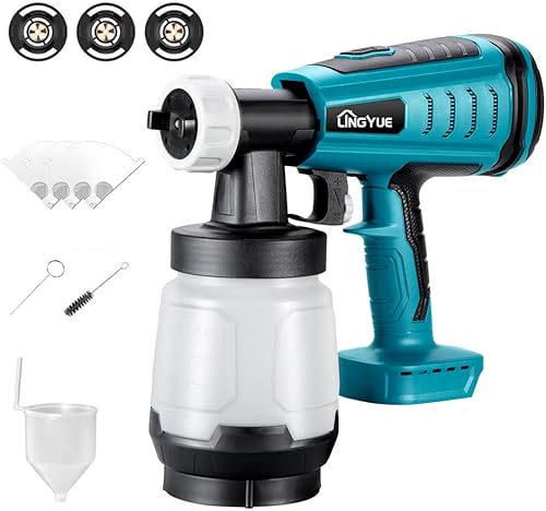 LINGYUE Pulverizador de pintura inalámbrico para batería MAKITA de 18 V, 3 boquillas de cobre y 3 patrones de pulverización, fácil de limpiar,
