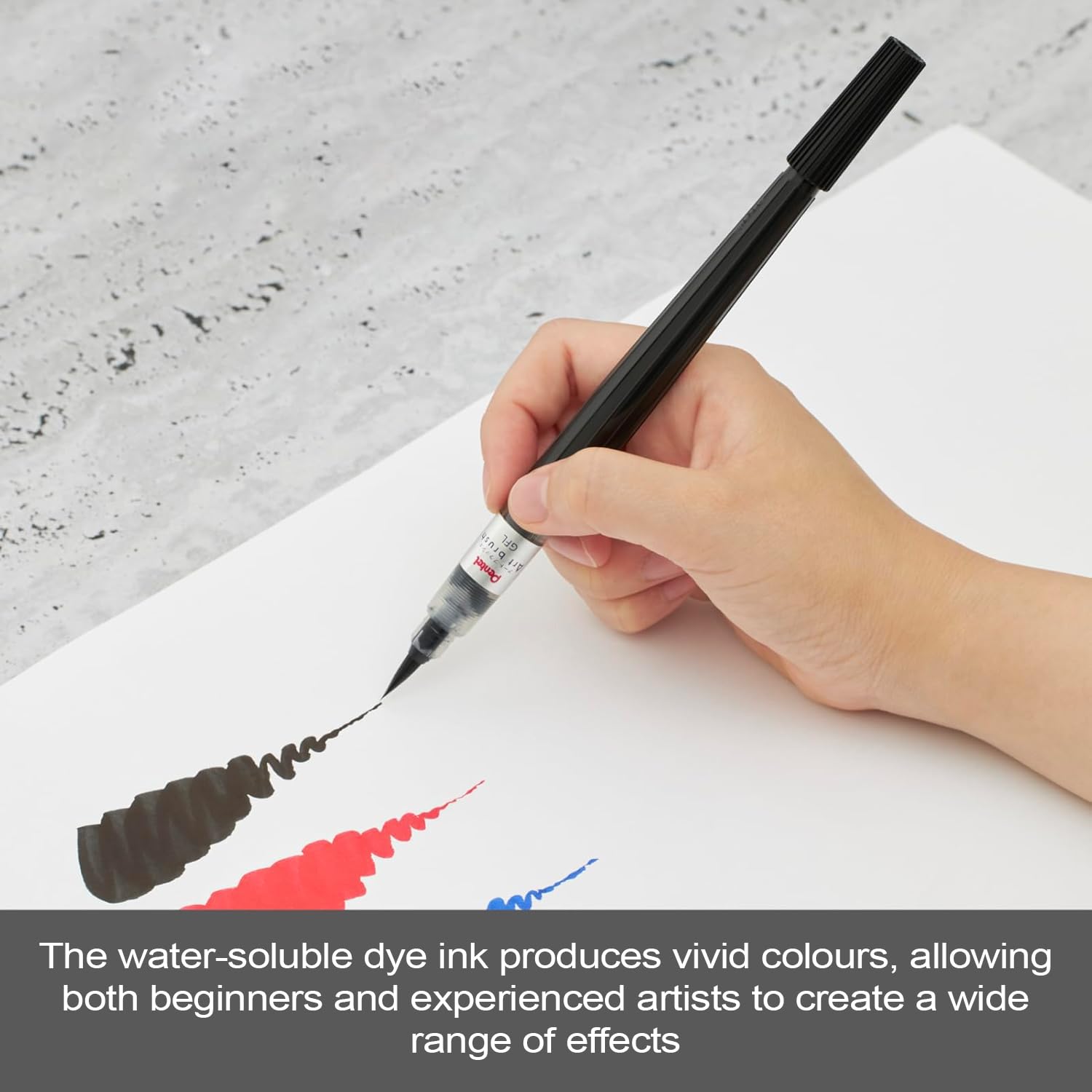 Pentel Colour Brush, nero, pennello inchiostro base acqua