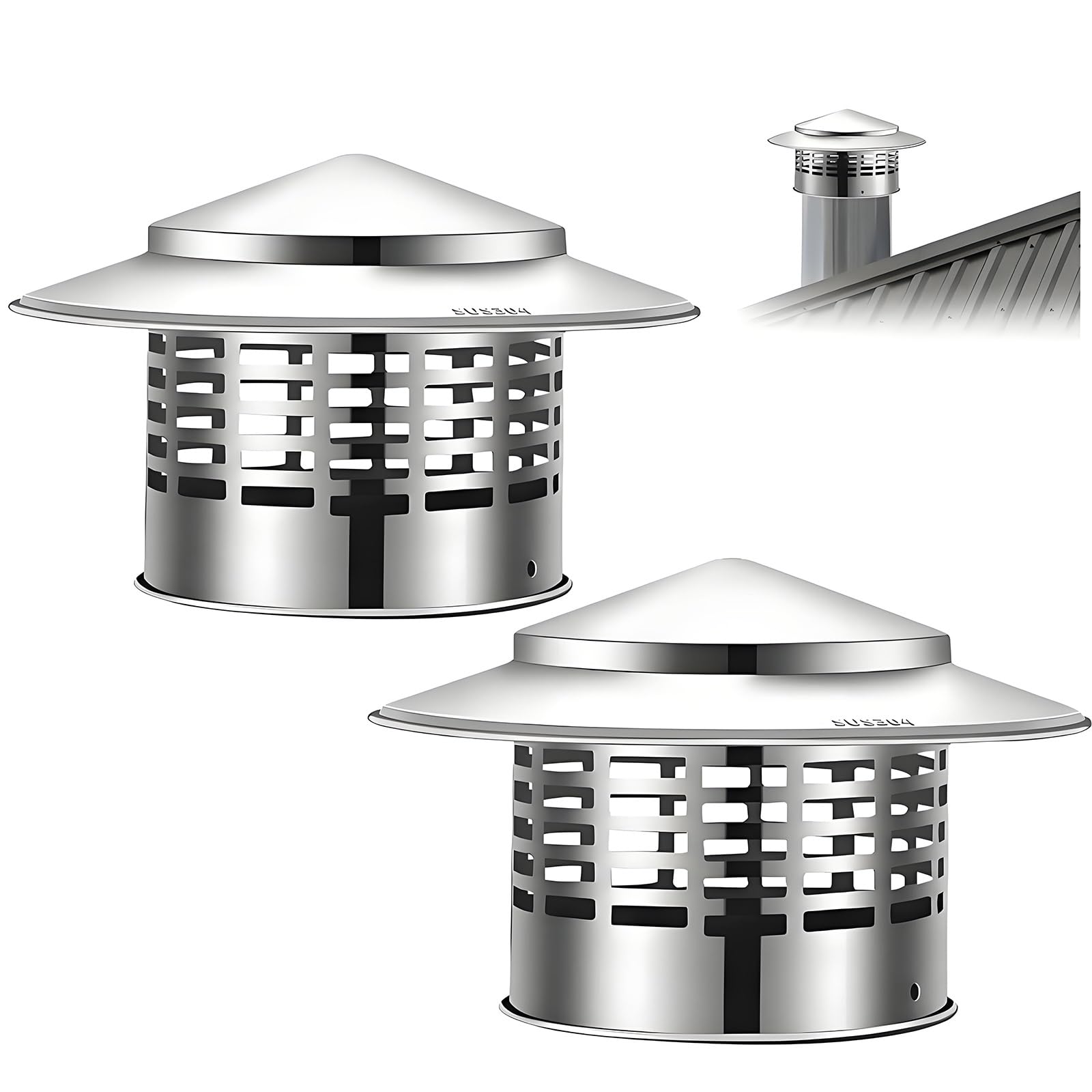 304 Schornsteinabdeckung Edelstahl, 75-300mm Kaminhaube, Kaminabdeckung mit Sperrgitter, Regenhaube Schornstein, Schornsteinhaube, für Kaminrohr Rauchrohr Lüftungsrohr(300mm (11.8 in))