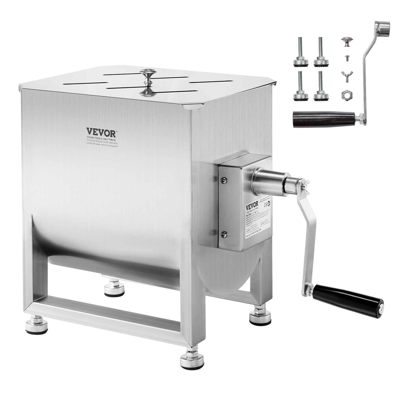 VEVOR manueller Fleischmischer 30 L Fleischverarbeitungsgerät (maximales Mischen von 20,4 kg Fleisch), Fleischmischer aus Edelstahl, Wurstmischer mit Untersetzungsgetriebe, Handmixer für Hackfleisch