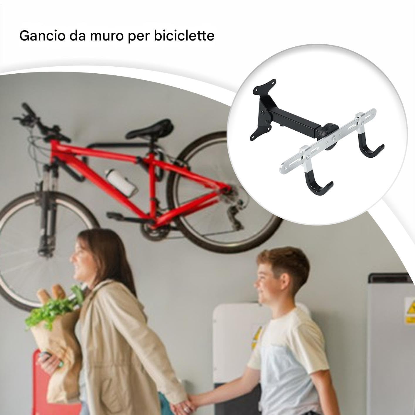 Appendino Per Biciclette Da Parete Gancio Regolabile | Portabiciclette Verticale Da Parete Per Uso Interno, In Casa, Garage, Per Organizzazione, Deposito, Esposizione E Risparmio
