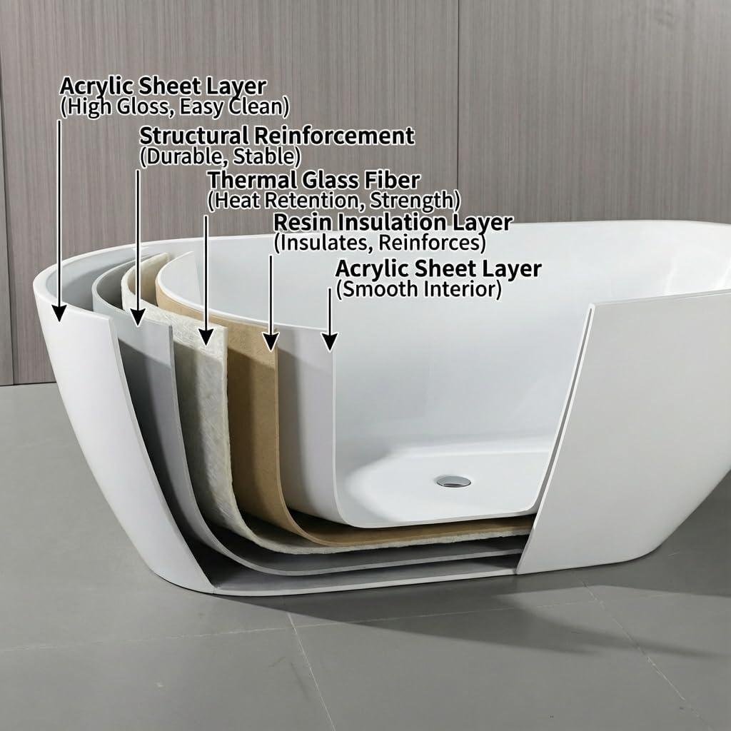 67" Freestanding Acrylic Bathtub, Deep Soaking Tub with Non-Slip Base & Chrome Drain, cUPC Certified, Easy Install, Space-Saving Bathtub, Modern Tub for Bathrooms, White Pearl - Image 8