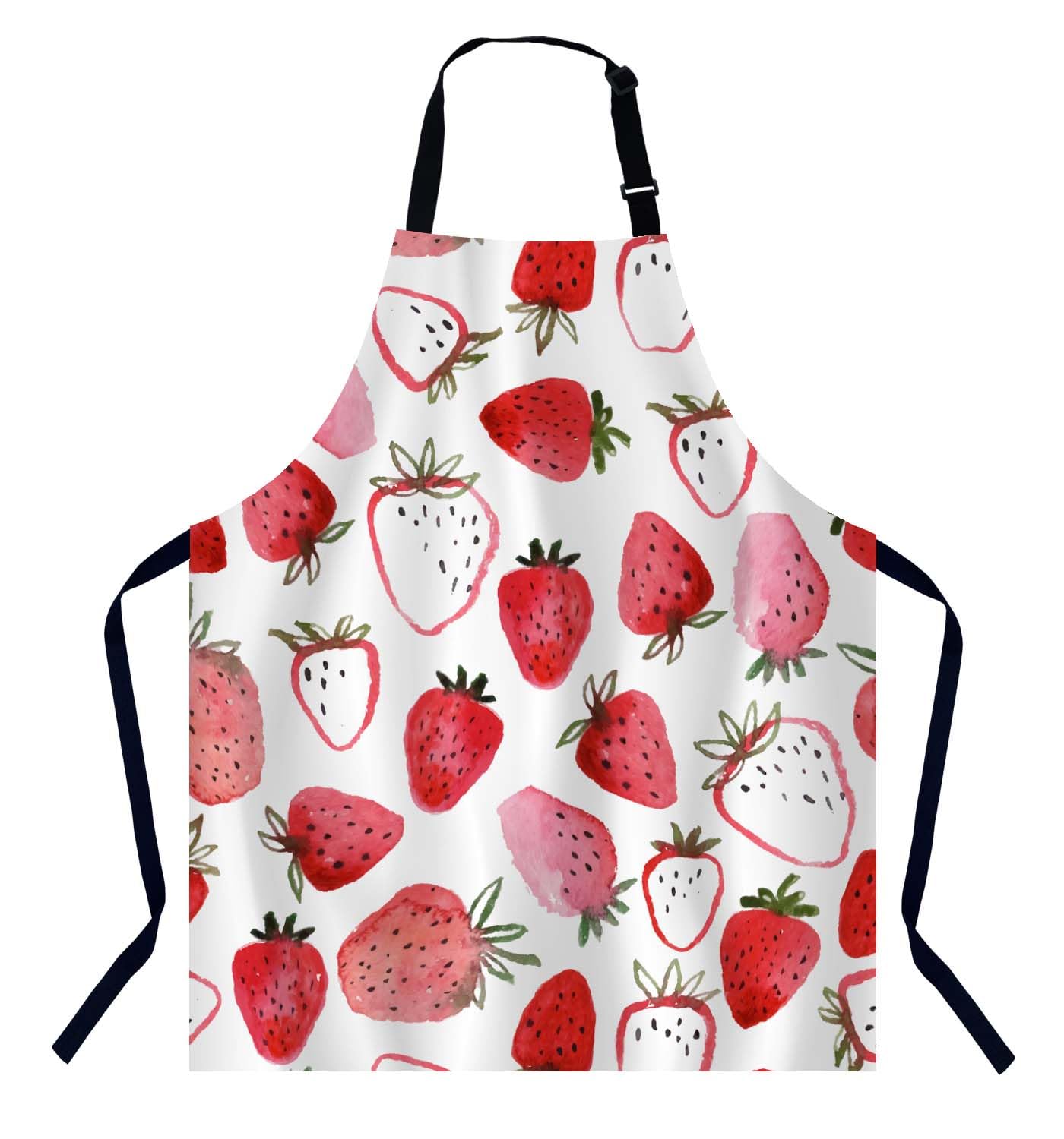 Bgbdeia Women's Watercolor Strawberries Kitchen Apron For Men, Unisex Adjustable Cooking Apron, Waterproof Apron For Home Kitchen, Restaurant, Coffee House