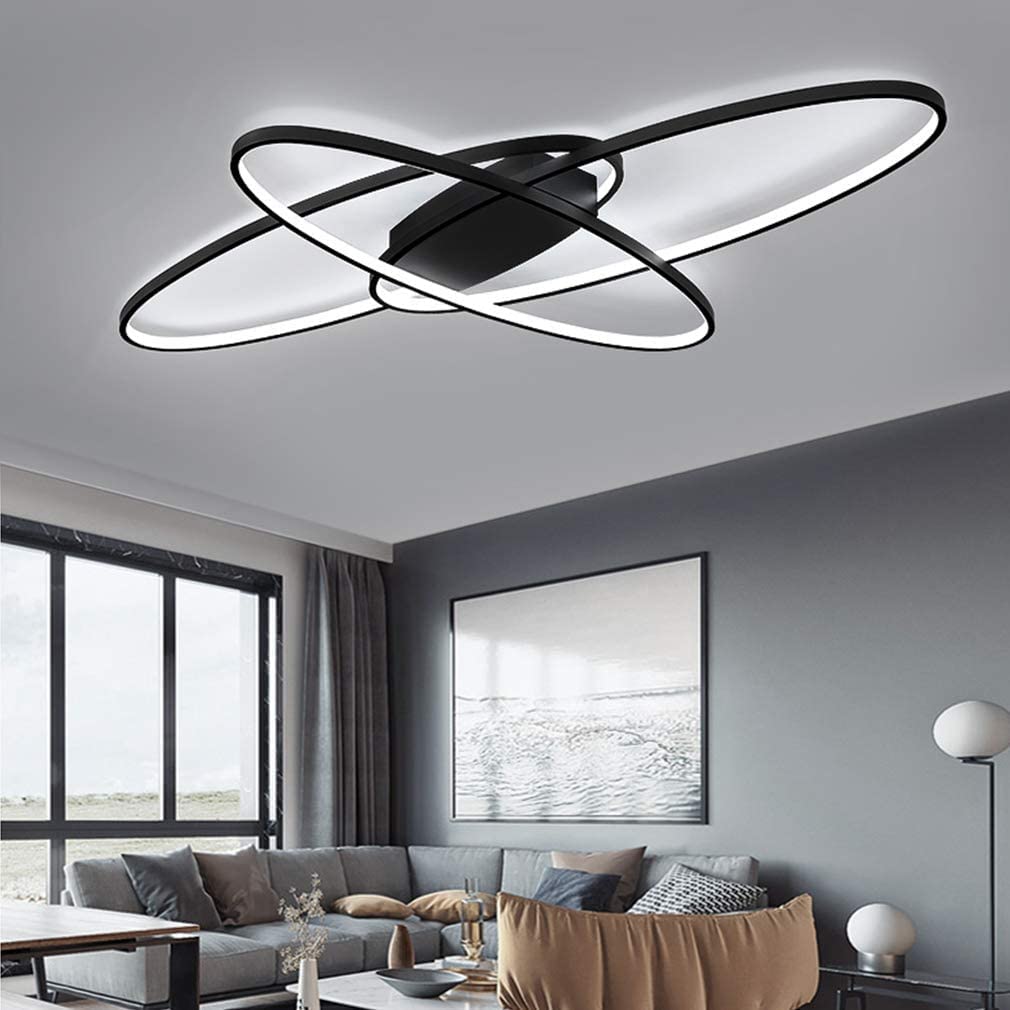 Plafonnier LED moderne noir dimmable pour éclairage de salon