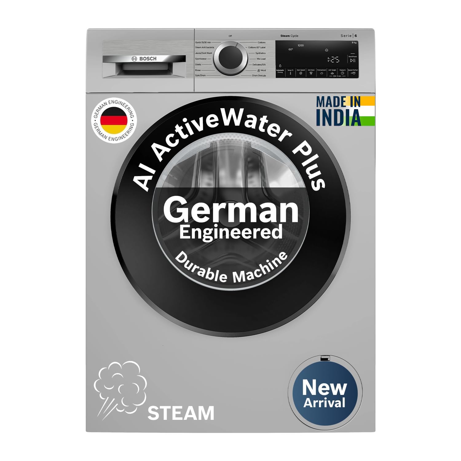 Bosch 9 kg 5 Star Front Load Fully Automatic Washing Machine, AI ActiveWater, Automated Dosing of Detergent, Antibacterial Tech, 14 Wash Programs, 53L Large Drum, Silver,WGA242ISIN (2026 Model)-image-14