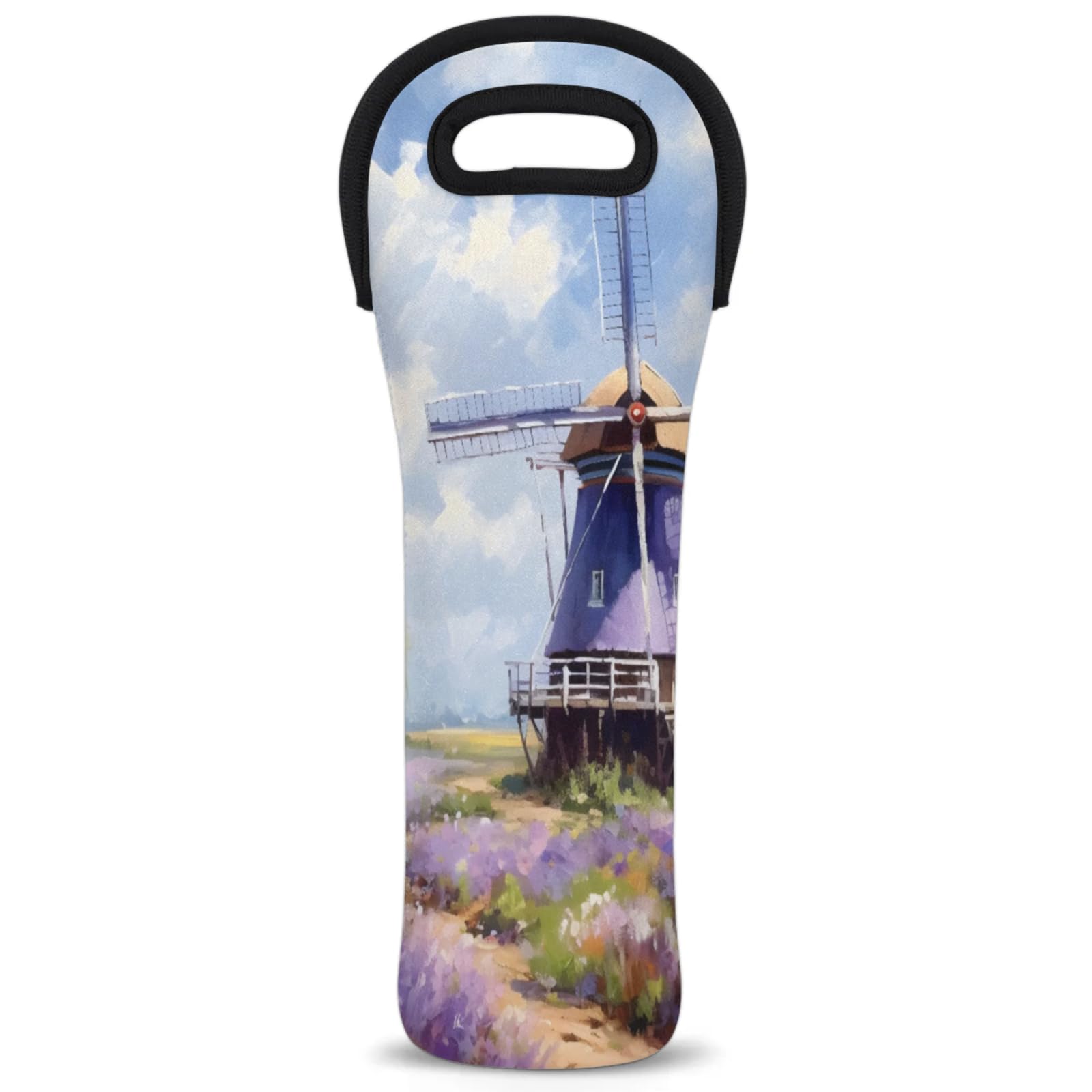 Neoprene Wine Tote Carrier Bag for Wine,Water, Champagne, Beer, Baby Bottles 15.6 x 5.1 Inches, Protective Wine Bag,Windmill