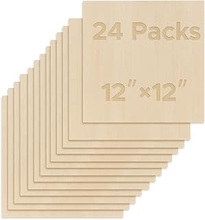 OMTech 24 Pack Basswood Sheets, 12x12 Inch Plywood Sheets for Crafts, 1/8" Thick Wood for Laser Cutting Engraving, Unfinished Wood Boards for DIY Projects Drawing Painting Architectural Models