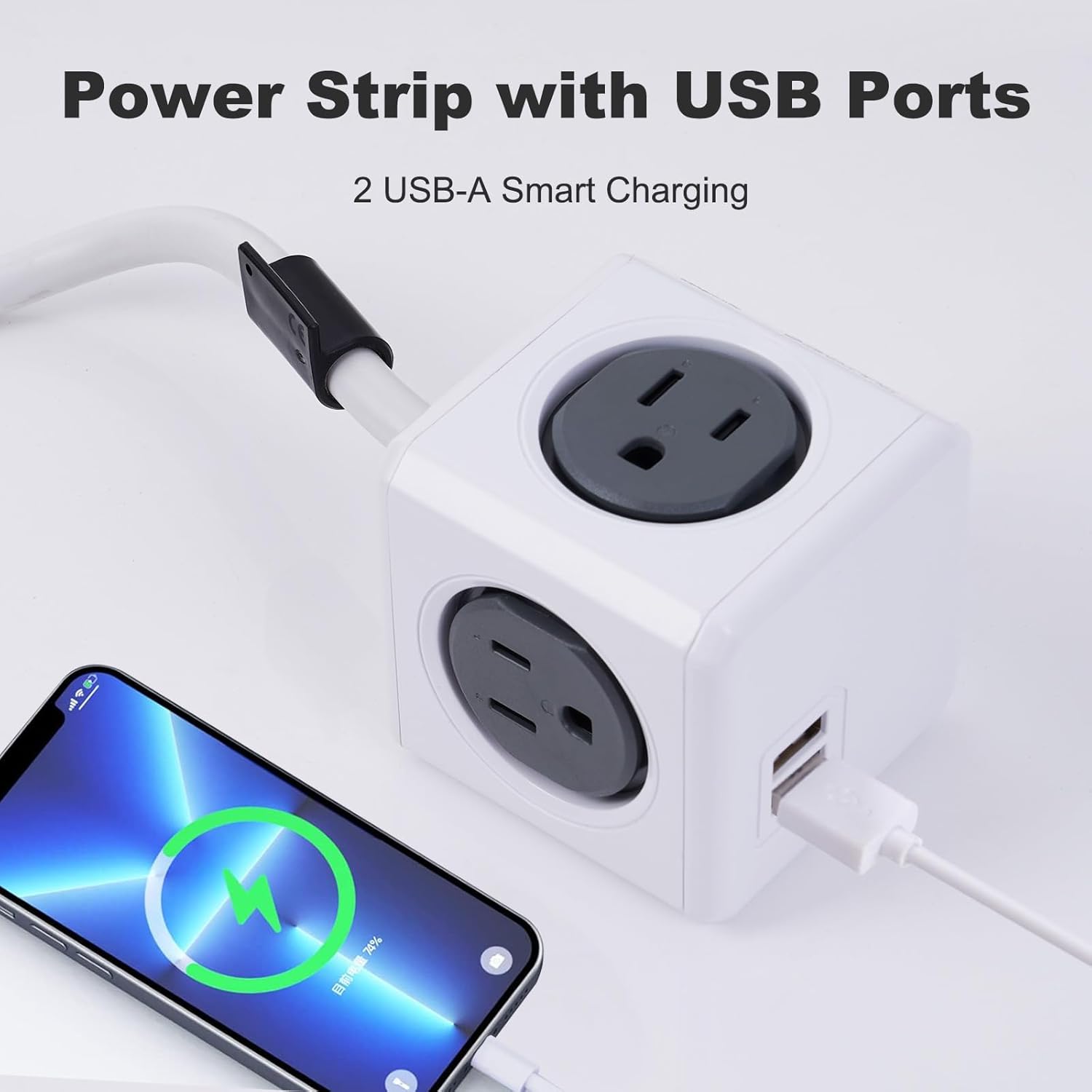 Surge Protector Power Board, 4 - Outlet Extender Multi - Plug Socket with 2 USB Charging Ports, 5 Foot Extension Cord, Installation Base，Suitable for Homes, Offices, ETL - Certified (Grey)